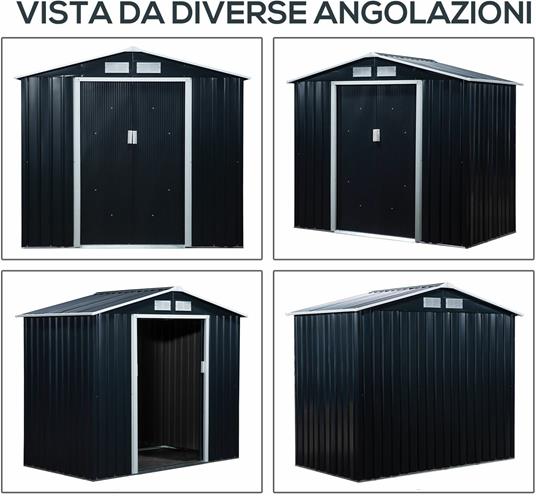 Outsunny Casetta da Giardino Porta Utensili in Lamiera con Porte  Scorrevoli, 213x130x185cm, Grigio Scuro - Outsunny - Idee regalo