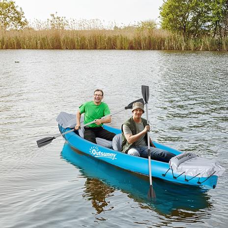 Outsunny Canoa Gonfiabile 2 Posti, Kayak con 2 Remi in Alluminio, Pompa Gonfiaggio e Kit Riparazione, Azzurro - 2