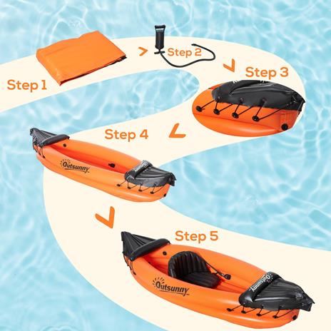 Outsunny Canoa Gonfiabile 1 Posto, Kayak con Remo in Alluminio, Pompa Gonfiaggio e Kit Riparazione, Arancione - 3