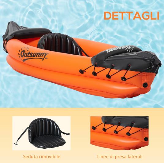 Outsunny Canoa Gonfiabile 1 Posto, Kayak con Remo in Alluminio, Pompa Gonfiaggio e Kit Riparazione, Arancione - 4