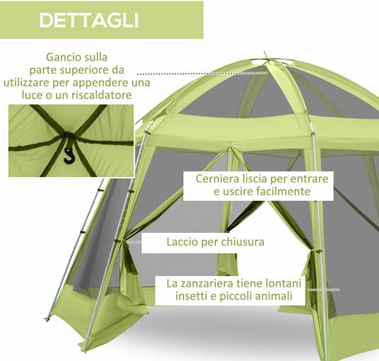 Outsunny Tenda da Campeggio per 6-8 Persone con Borsa, Funi e Picchetti,  493x493x240cm - Outsunny - Idee regalo | IBS