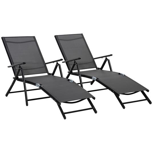 Oustunny Set 2 Sdraio da Giardino Pieghevoli con Schienale Regolabile,  64x134x95cm, Nero - Oustunny - Idee regalo | IBS