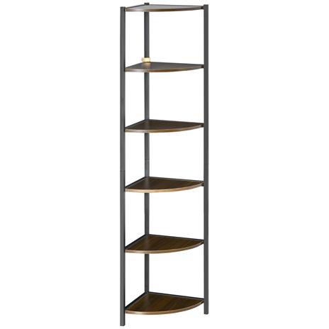 HOMCOM Libreria Moderna Angolare a 6 Ripiani in Metallo e MDF, 34x34x166cm,  Marrone e Nero - HomCom - Idee regalo