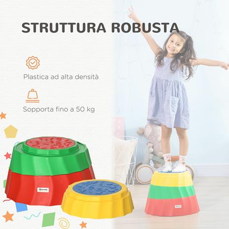 Outsunny Percorso di Equilibrio Giocattolo per Bambini 3-6 Anni, Pietre di Fiume Set 3 Pezzi Antiscivolo e Impilabili - 3