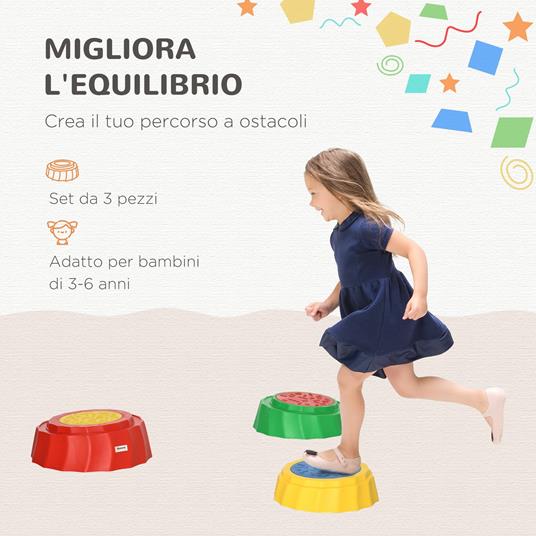 Outsunny Percorso di Equilibrio Giocattolo per Bambini 3-6 Anni, Pietre di Fiume Set 3 Pezzi Antiscivolo e Impilabili - 4