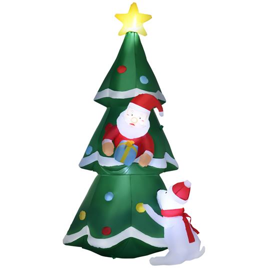 Outsunny Albero di Natale Gonfiabile con Babbo Natale e Cagnolino, Luci LED  e Gonfiatore Incluso, 112x80x180cm - Outsunny - Idee regalo | IBS