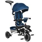 HOMCOM Triciclo per Bambini 12-50 Mesi con Maniglia di Spinta, Tettuccio e Poggiapiedi 110x58x100 cm, Blu e Bianco