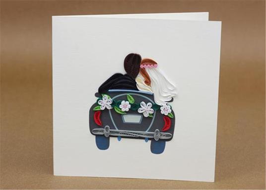 Biglietto Auguri Quilling Fatto A Mano Auto Sposini - 2