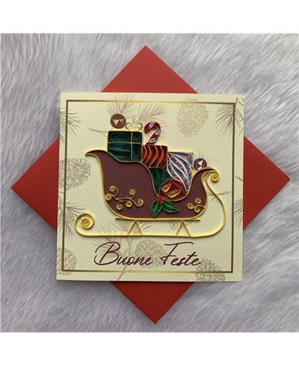 Origamo Biglietto Auguri Quilling Fatto A Mano Natal Slitta Con Doni