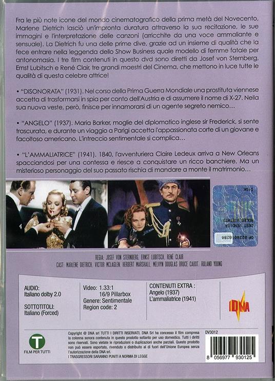 Disonorata - Angelo - L'ammaliatrice (DVD) di Josef von Sternberg,Ernst Lubitsch,René Clair - DVD - 2