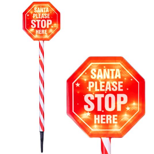 Cartello Led Stop Santa Decorazione Natale Segnale Natalizio Esterno a Batterie - 2