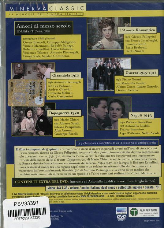 Amori di mezzo secolo (DVD) di Glauco Pellegrini,Antonio Pietrangeli,Pietro Germi,Mario Chiari,Roberto Rossellini - DVD - 2