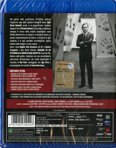 Indagine su un cittadino al di sopra di ogni sospetto di Elio Petri - Blu-ray - 2