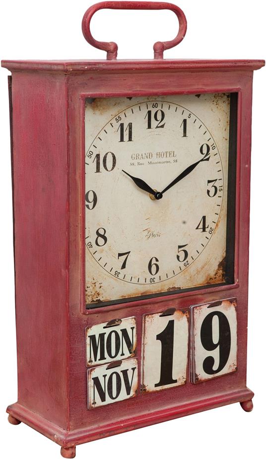 Orologio da appoggio in ferro con calendario finitura rosso anticato  L29,5xPR15,5xH53 cm - Biscottini - Idee regalo | IBS