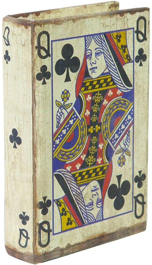 Scatola porta carte gioco in legno 14x10x3 cm Scatola carte gioco rivestita in stoffa ed anticata scatola con mazzo di carte - 2