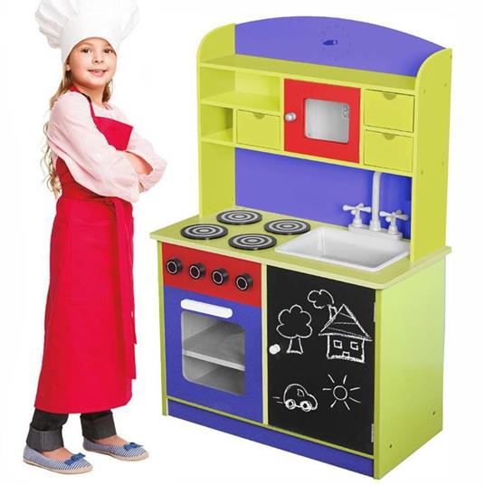 Cucina Legno Giocattolo per Bambini con Anta e Cassetti Lavagna Multicolore  - ND - Cucina - Giocattoli | IBS