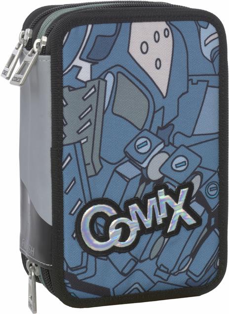 Astuccio organizzato 3 zip Comix Flash Psychedelic Robot Grigio - 20x13x7 cm - 2