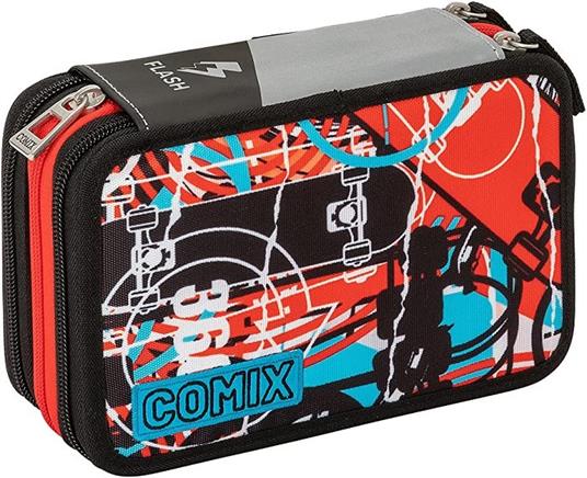 Comix Flash Astuccio Scuola Con Corredo 3 Zip Shake Skate