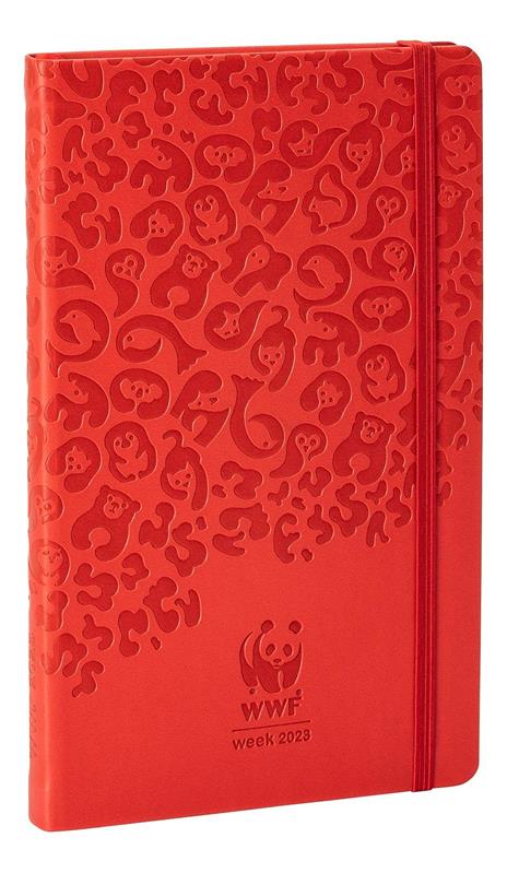 Agenda settimanale Panini 2023, 12 mesi, Large, WWF, rosso - 13 x 21 cm - 2