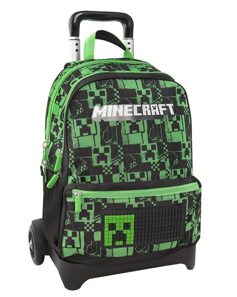 Minecraft Green - Zaino trolley non staccabile organizzato, Scuola