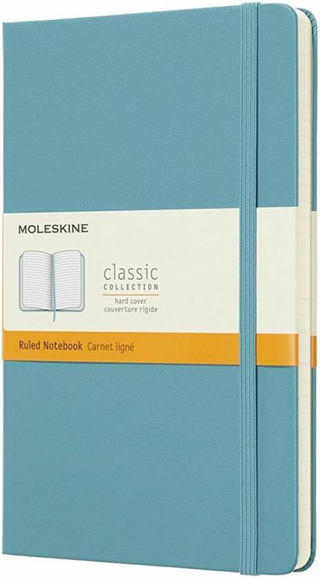 Taccuino Moleskine large a righe copertina rigida azzurro. Reef Blue