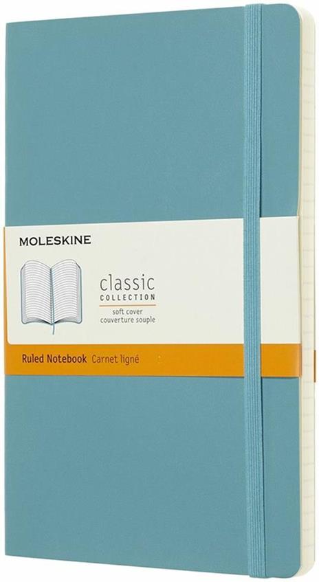 Taccuino Moleskine large a righe copertina morbida azzurro. Reef Blue