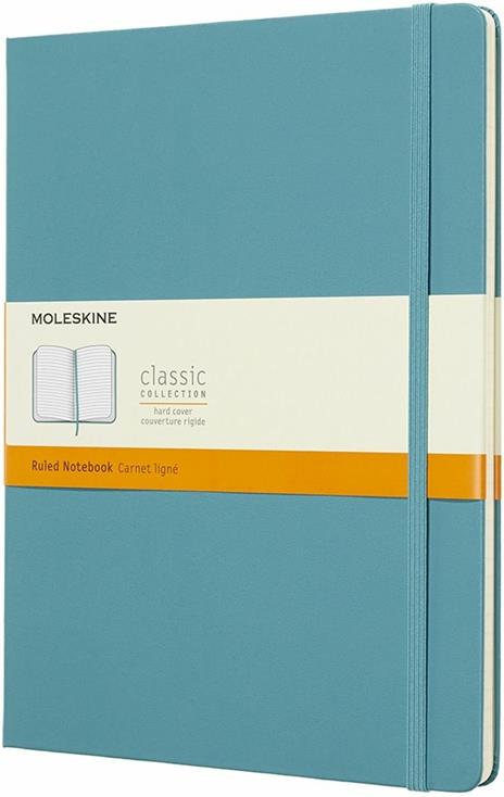 Taccuino Moleskine XL a righe copertina rigida azzurro. Reef Blue