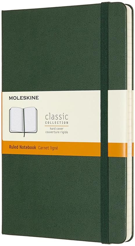 Taccuino Moleskine large a righe copertina rigida verde. Myrtle Green