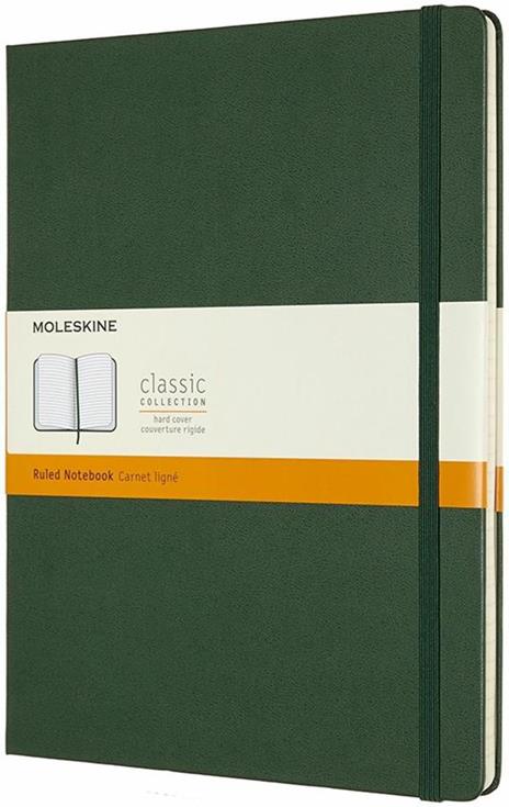 Taccuino Moleskine XL a righe copertina rigida verde. Myrtle Green