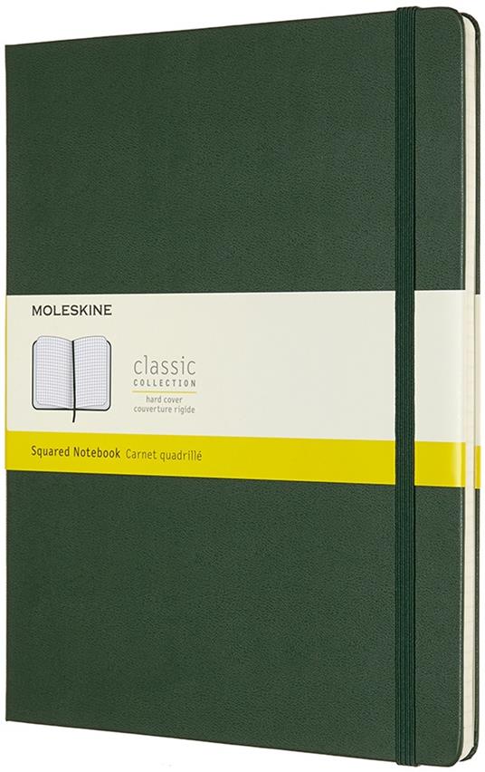 Taccuino Moleskine XL a quadretti copertina rigida verde. Myrtle Green