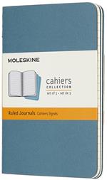 Quaderno Cahier Journal Moleskine pocket a righe azzurro. Brisk Blue. Set da 3