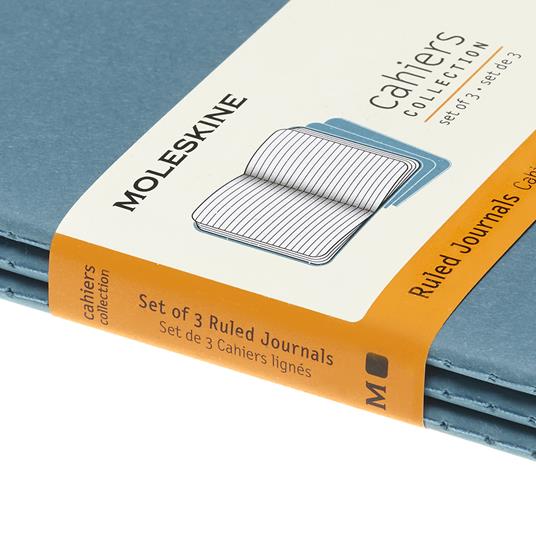 Quaderno Cahier Journal Moleskine pocket a righe azzurro. Brisk Blue. Set da 3 - 5