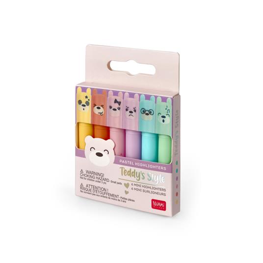 Set di 6 mini evidenziatori pastello Legami, Teddy's Style - 4