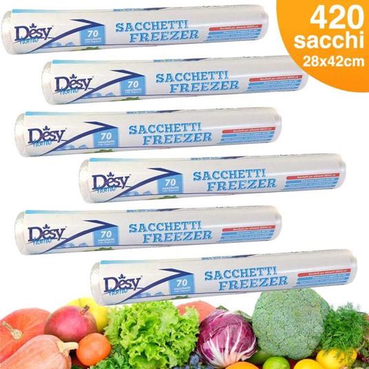 6 x Rotoli Sacchetti Freezer per Alimenti 420 sacchi Congelatore Frigo  28x42cm - Bakaji - Idee regalo | IBS