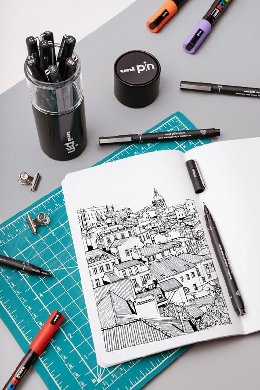 Unipin Designer Set- 11 Fineliner Unipin Con Inchiostro Nero In Punte Assortite - 3