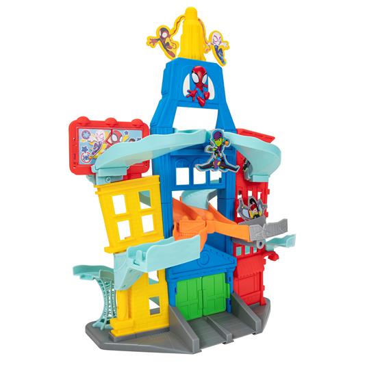 Spidey city playset con 2 veicoli esclusivi. una pista con doppio tracciato