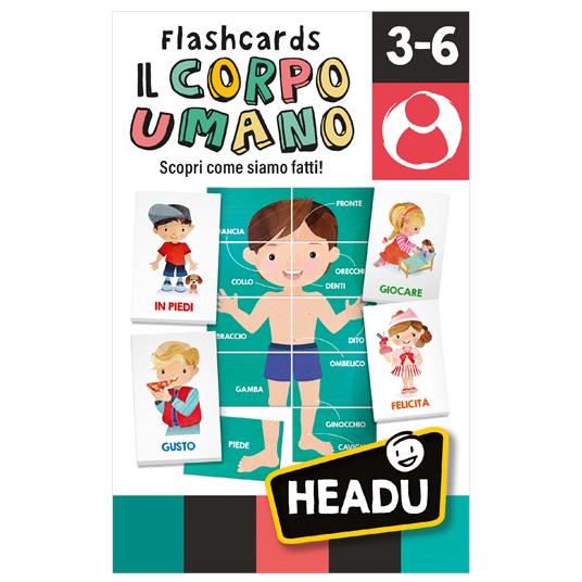 Gioco educativo Headu- Flashcards Il Corpo Umano, conoscere il corpo umano