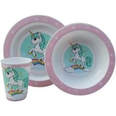 Unicorno. Set 3 Pezzi Piatti con Bicchiere