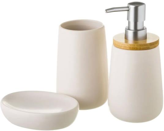 Set Bagno 3pz Con Dispenser Sapone Bicchiere Portaspazzolini Ceramica e  Legno - Bakaji - Idee regalo | IBS