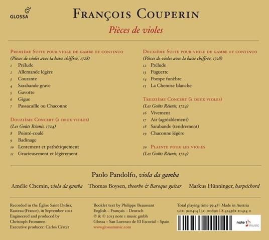 Pieces De Violes - CD Audio di François Couperin - 2