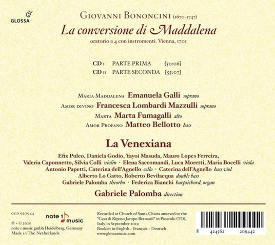 La Conversione Di Maddalena (1701) - CD Audio di Emanuela Galli - 2