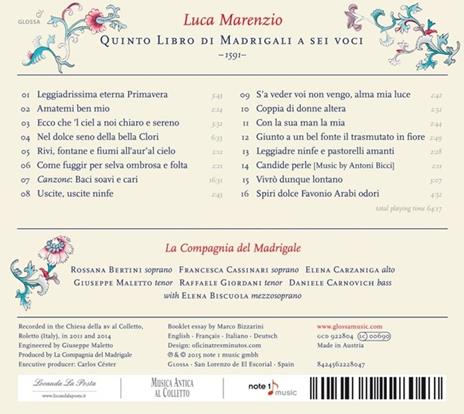 Quinto Libro di Madrigali a Sei Voci - CD Audio di Luca Marenzio - 2