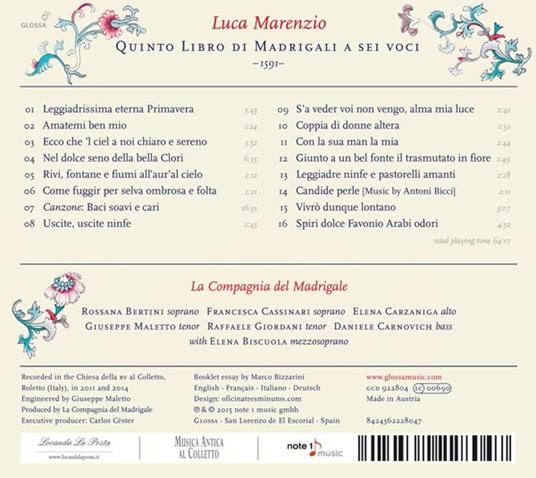 Quinto Libro di Madrigali a Sei Voci - CD Audio di Luca Marenzio - 2