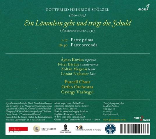 Ein Lammlein Geht Und Tragt Die Schuld - CD Audio di Gottfried Heinrich Stölzel - 2