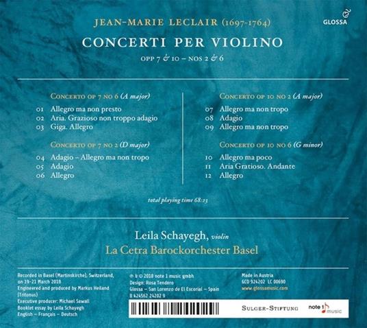 Concerti per Violino Op.7 & 10 Nos. 2 & 6 - CD Audio di Jean-Marie Leclair - 2