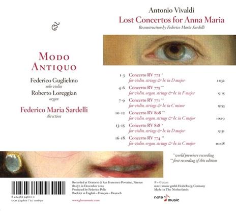 Lost Concertos For Anna Maria - CD Audio di Antonio Vivaldi,Federico Maria Sardelli,Modo Antiquo - 2