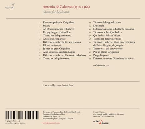 Music for Harpsichord - CD Audio di Antonio de Cabezón - 2