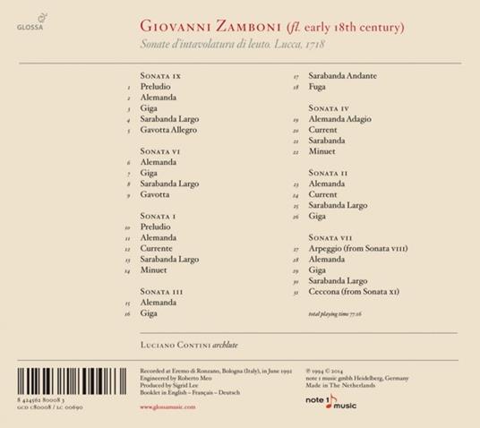 Sonates Pour Luth No.1-4-6-7-9 - CD Audio di Giovanni Zamboni - 2