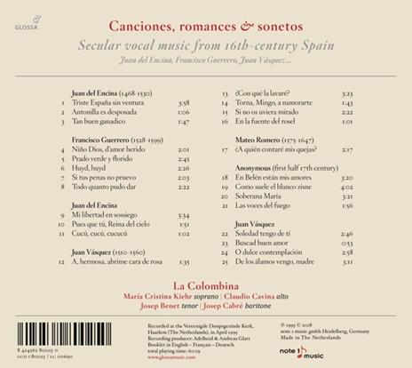 Canzoni romanze e sonetti. Musica vocale della Spagna del XVI secolo (Reissue) - CD Audio di La Colombina - 2