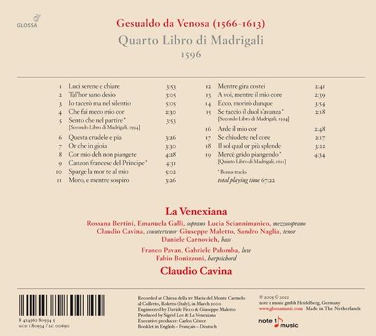 Quarto Libro di Madrigali - Carlo Gesualdo - CD | IBS